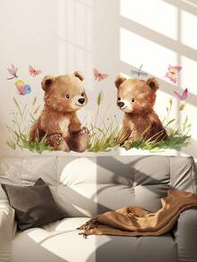 1pc Cartoon Animal Tiger, Panda & Kitten Wall Sticker, Self-Adhesive Wall Decor For Living Room & Bedroom - Multicolor - View 6