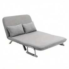 Fabric Convertible 2 Seater Sofa Bed W/ 2 Pillows For Living Room, Light Grey - Grey - View 6