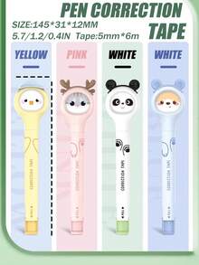 1 套彩色可爱熊猫图形修正带，可更换修正带盒，简易多用途涂改带，适用于办公室、学校返校、儿童学校用品 - 白色(1+2 Set) - 查看 5