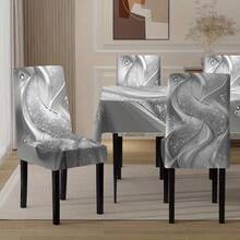 1/4/6/5/7 pezzi Set di coprisedia con stampa di trama nobile di serie platino, adatto per uso domestico interno, ristorante, hotel, decorazione moderna quotidiana. Tovaglia adatta per tavoli quadrati, coprisedia elastici lavabili - YT-034 - Visualizzare 7