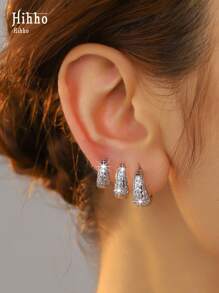 Hihho 6pcs Simple Sparkling Zirconia Embedded Copper Hoop Earrings Set, Fashionable Small, Medium, Large And Rugged Jewelry For Women, Suitable For Birthday, Vacation, Party, Holiday, Date Gift, Pairs With Daily Outfits