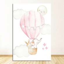 1 peça pôster balão rosa animal viagem impressão pintura nórdica criança quarto decoração pintura em tela decoração para casa decoração de quarto arte decoração de parede moldura opcional