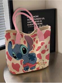 Disney 1 pieza (Autorizado por Disney) Bolsa de lona de gran capacidad con un solo hombro con diseño de la serie de dibujos animados a rayas de Stitch, estilo japonés.