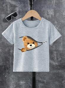 Set di 3 magliette casual a girocollo estive con stampa di orsacchiotti per neonati maschi