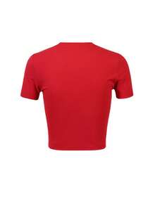 God Rolled Me That Way'"American Style Short Crop Top With Exposed Navel, Round Neck Short Sleeved Single-Sided Printed T-Shirt - Đỏ - Xem 3