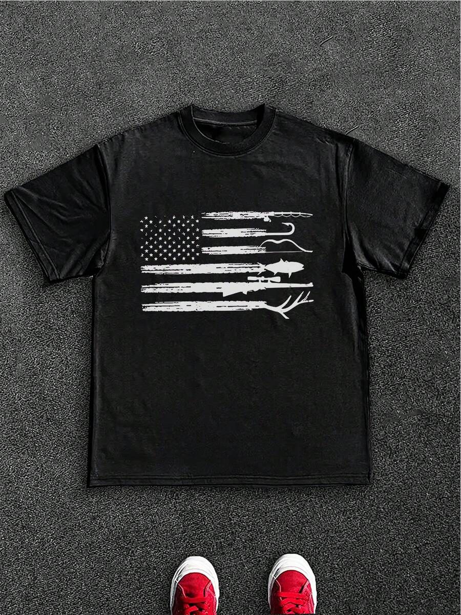 Men's Outdoor - American - Pride T - Shirt, 100% Cotton, 220g - Black - View 1