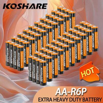 KOSHARE KOSHARE, Pila de carbono AA 80/60/4 piezas, adecuada para control remoto, reloj despertador, timbre de puerta, estufa de gas, calentador de agua, llaves de coche, gamepad, linterna, alto rendimiento, larga duración [Pila no recargable, no cargar]