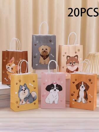 4/20 pièces sacs cadeaux motif mignon de chien de dessin animé, motifs de chiens adorables variés, conviennent pour mariage, baby shower, anniversaire, achats professionnels, cadeaux de fête, saison de remise des diplômes - sacs cadeaux en papier colorés, conviennent pour vacances, événements, réunions, fêtes et diverses occasions