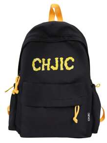 1 pieza Mochila unisex de nailon, mochila escolar/universitaria con estampado de letras de moda, mochila de ocio/viaje con cierre de cremallera, adecuada para todas las estaciones