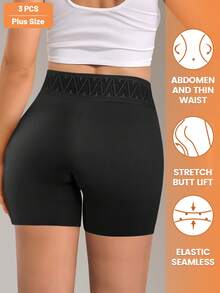 3 件女式加大码高腰平角内裤，无缝，收腹，柔软，透气，有弹性