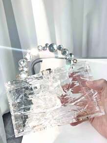 1pc Transparent Box Style Crystal & Metal Chain Strap Evening Clutch Bag, Elegant & Luxury Design For Party, High-End Women's Handbag