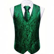 Local Warehouse-  Waistcoat Necktie Vest Set For Wedding Casual Mens Green Floral Paisley Woven - Green - View 4