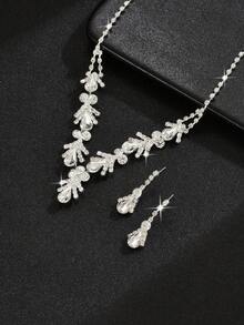 3pcs Geometric Pattern Women's Wedding Jewelry Set - Necklace, Earrings, Bracelet, Wedding/Party Accessories, Thanksgiving Valentine's Day Accessories - Silver - View 4