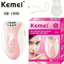 Kemei Épilateur 3-en-1 pour femmes Kemei KM-189B, étanche IPX5, charge rapide USB-C, sans fil rechargeable pour l'épilation du corps et du visage, épilateur indolore avec éclairage LED | Rasoirs électriques pour femmes | Rasoir