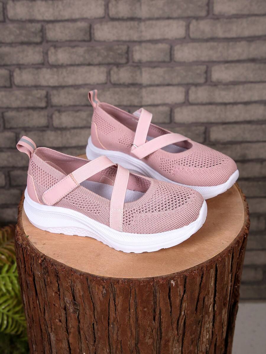 1 Pair Girls' Breathable Mesh Slip-On Athletic Shoes, Elastic Strap Decor, Soft Uppers, Suitable For Outdoor Activities In Spring & Summer - Watermelon Pink - View 1