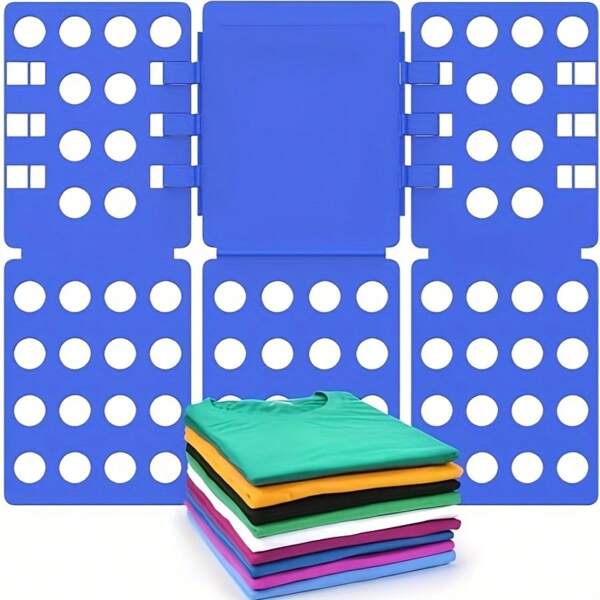 Tabla plegable de plástico azul de 26,16x22,61x3,05cm con múltiples compartimentos para camisas/camisetas - Organizador de armario y viaje ahorrador de espacio, material duradero para el almacenamiento de camisas y blusas, optimización eficiente del espacio del armario