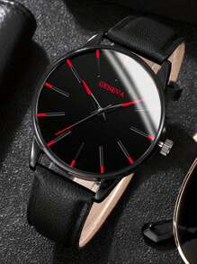 1pc Round Fashion Quartz Watch, 1pc Leather Bracelet, 1pc Necklace Set For Casual Wear