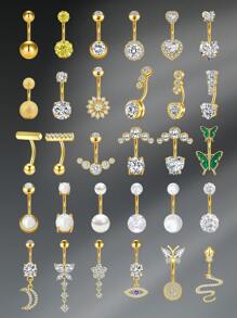 CIZME 1PC Gold Y2K Belly Button Rings Navel Barbell Stud Body Piercing Navel Piercings Jewelry Navel Rings For Women, 14G 10mm Stainless Steel White CZ Heart Butterfly Flower Belly Ring Navel Barbell Stud Body Piercing Navel Piercing