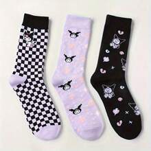 Sanrio 1Pair Sanrio Kuromi Cartoon Socks - Cute Witch & Moon Design, Comfortable Fabric, Ideal For Daily Wear & Gifts, Everyday Socks | Playful Sock Design | Comfortable Fit, For Halloween