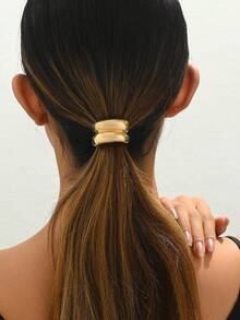 2pcs/1pc Metal Geometric Elastic Hair Hoops, Charming Dark Style, Luxury Women Ponytail Hair Ties Head Accessories - Multicolor - View 10