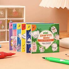 1 szt./6 szt. Mini kolorowanka do rysowania, kolorowanka do zabawy z graffiti, prosta kreskówkowa książka do rysowania linii, materiały edukacyjne dla przedszkolaków, 6 głównych motywów z 300 wzorami, bogata zawartość, odpowiednia do długopisów akwarelowych/markerów/ołówków/kredek itp., idealne prezenty do rysowania, powrót do szkoły