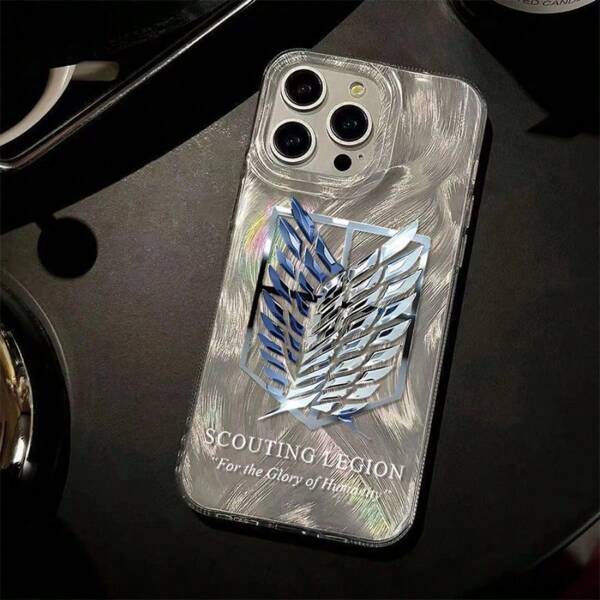 bandai 1p'c/An Anime-Themed Titan Survey Corps Emblem Design With Wings Of Freedom, The Forward Titan Anime Flash Phone Case Is Perfect For Anime Fans.