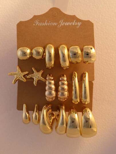 4-18pcs/Set Women Personalized Fashion Elegant Earrings Set, Suitable For Casual, Party, Travel, Beach, Birthday Gift Matching Outfits