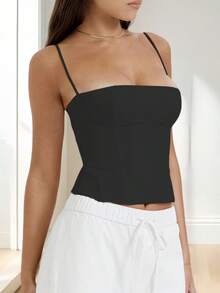 Women's Summer Fitted Cami Tops Y2K Solid Color Sleeveless Backless Vest Cropped Slim Tops Tank Tops Going Out Tops - Black - View 6