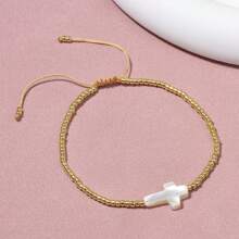 1 Stück legeres minimalistisches Perlen-Armband mit 4-Blatt Klee und Muschel, verstellbar, geeignet für den täglichen Gebrauch von Frauen und für den Urlaub, tolles Geschenk für den Geburtstag