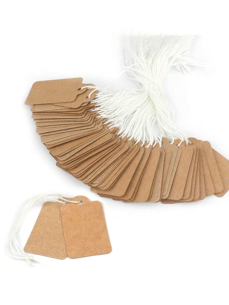 100pcs Brown Kraft Paper Tags With String, Suitable For Jewelry Tags, Price Tags, Christmas Gift Tags, Blank Tags For Pricing Gifts, Clothing, Merchandise, Clothing Tags, Party Gift Tags - Multicolor - View 1