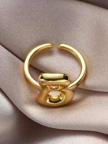 1pc Fashionable Gold 26 Letter A-Z Copper Gold Plated Retro Coin Style Adjustable Ring, Suitable For Women Daily, Beach, Party, Holiday Wear, Gift For Couple And Friends