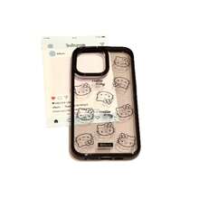 Sanrio Custodia per telefono Sanrio, nuova custodia Hello Kitty, effetto sweet e cool, con bordo nero trasparente, design carino a cartone animato, sensazione di alta qualità, compatibile con 15/16 ProMax, 13/14/15/12/12 Pro/11/11 Promax/14 Plus/13 Pro Max/XR/XS Max