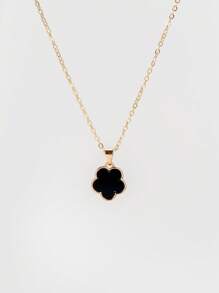 Set de 2 piezas - 1 colgante + 1 pulsera, Charm ovalado de trébol de 5 hojas minimalista y de lujo, adecuado como regalo para novia, boda, graduación o cita