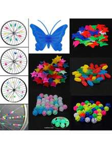 25/35Pcs Bike Wheel Spokes Beads, Colorful Bicycle Spoke Decoration Spoke Plastic Clip Round Decor Beads, Assorted Color And Shapes, Universal Fit, Non-Electric Wheel Rim Accessories For Outdoor Cycling, Bike Cycling Decorative Accessories - Multicolor - View 1