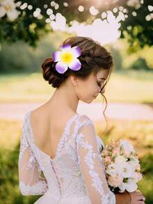 15件套-夏威夷花形发夹，梅花泡沫发夹，夏威夷热带派对装饰，沙滩泳池度假装，夏威夷派对用品，新娘婚礼。女士人造花，泡沫花鸡蛋花。