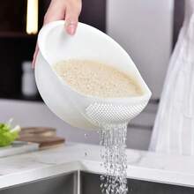 Rice Sieve Rice Drainage Basket Plastic Colander Kitchen Drain Basket Rice Bowl Fruit Vegetable Washing Strainer Basket Tools - 1 件粉紅色 - 查看 4