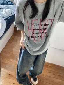 Made In Japan, Spring/Summer Cotton, Round Neck, Loose Fit, Versatile, Simple, English Print Short-Sleeve T-Shirt