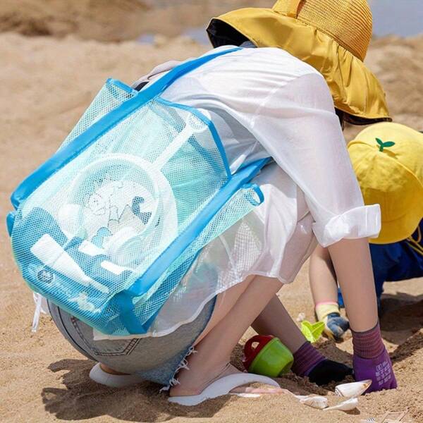 Bolsa de playa de malla de gran capacidad y multiuso de unicolor, bolsa de red de playa y viaje para vacaciones, bolsa de playa de malla para juguetes
