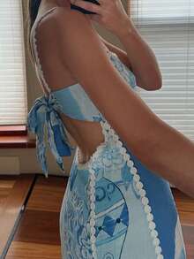 Floral Print Camisole Dress, Casual Loose Summer Beach/Holiday Dress For Women, Party Dress, For Cocktail - Blue - View 4