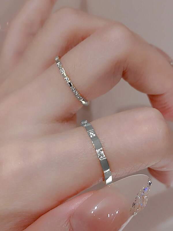 Minimalist 18K Gold Plated Stainless Steel Cubic Zirconia Stack Rings, Suitable For Women's Daily Wear