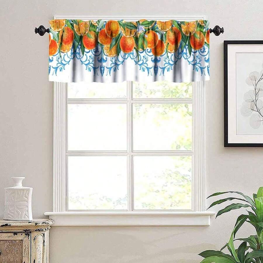Cenefa de cortina con estampado de limón y flores, cenefas de ventana con estilo vintage de frutas de limón de verano para la decoración de la cocina, sala de estar, comedor y cafetería en estilo granja de 60x18 pulgadas - Limón-4 - Ver 1