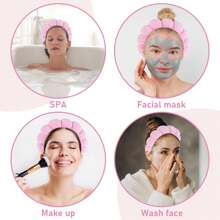 1 Face Washing Headband/2 Face Washing Wrist Straps/3 Set Of Hydrotherapy Headbands, Makeup Headbands, Face Washing Headbands, Skincare Headbands, Pink Velvet Fluffy Sponge Headbands, Bows, Bubbles, Hydrotherapy Headbands, Wristbands, Set Of Women's And Girls' Hair Accessories