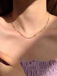 女士彩色多巴胺水晶项链，精致锁骨小众链