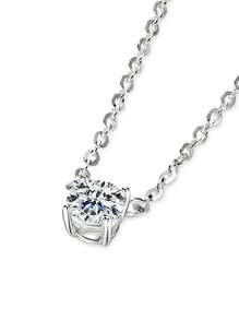 XUJIA 1PC Classic 0.3ct/0.5ct Moissanite Necklace For Women Round 4mm/5mm 925 Sterling Silver Necklace 40+5cm Women's Jewelry Anniversary Birthday Jewelry Gifts For Her With GRA Certificate