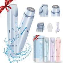 Elektrischer Rasierer für Frauen, 2-in-1 Elektrorasierapparat für Beine, Arme, Gesicht und Schambereich für Frauen, kabellose Bikini-Trimmer zur Haarentfernung mit abnehmbarem Kopf, schmerzlos, nass & trocken, tragbarer batteriebetriebener Elektrorasierer Epilator & Augenbrauentrimmer für Frauen - Miniatur Gesichtshaarentfernungsgerät für Gesicht und Körper, tragbarer elektrischer Epilator Augenbrauenformungsgerät, Mini-Gesichtshaarentferner, Damenrasierer Batterie: 400 mAh