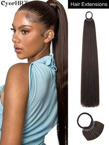 26/34Inch Synthetic Hair Extensions Ponytail Hair Extensions With Rubber Band Natural Long Straight Hair Black Brown DIY Hair Extensions Straight Ponytail Braids Suitable For Women Daily Life And Holiday Party Wear Music Festival - Multicolor - View 18