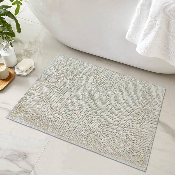 1pc White Chenille Absorbent Quick-Drying Bathroom Mat, Modern Simple High Pile Ultra-Soft Fiber Non-Slip Bathroom Carpet, Dirt-Resistant And Easy To Clean Bathroom Floor Mat, Chenille Rug, Washable Shower Mat, Bathroom Non-Slip Mat, Suitable For Bathroom, Laundry Room, Bathroom Entrance, In Front Of Sink, Shower Room, Carpet, Bathroom Decor, Bathroom Mat, Bathroom Accessories, Bathtub, Shower Mat Entryway Decor Kitchen Rug
