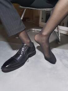 1pair Comfortable Lightweight Men's Wide Striped Dress Socks,Imitation Silky And Excellent Elasticity Design,Colorful Red/Blue/White/Black/Green Striped Business Suit Socks,Breathable Gentleman's Crew Mid Length Socks, Fall