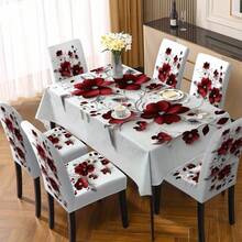 1/4/5/6/7/36pcs Simple Red Floral Series Printed Chair Covers / Chair Cover Set, Suitable For Indoor Home Restaurant, Hotel Modern Daily Decoration. Tablecloth Suitable For Square Tables, Elastic Chair Covers Can Be Washed - YT-083 - View 5