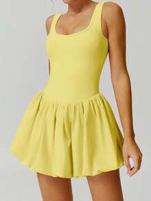 NcmRyu 1 件女士时尚瑜伽、跑步、网球、匹克球、高尔夫健身训练运动连衣裙 - 黃色 - 查看 10